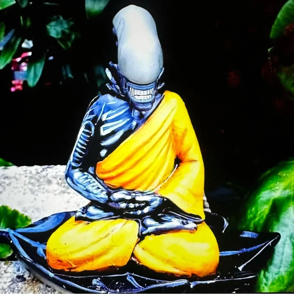 Sci-Fi Alien Romulus xenomorph Buddha monk funny  mashup meditation‎ statue NWOT